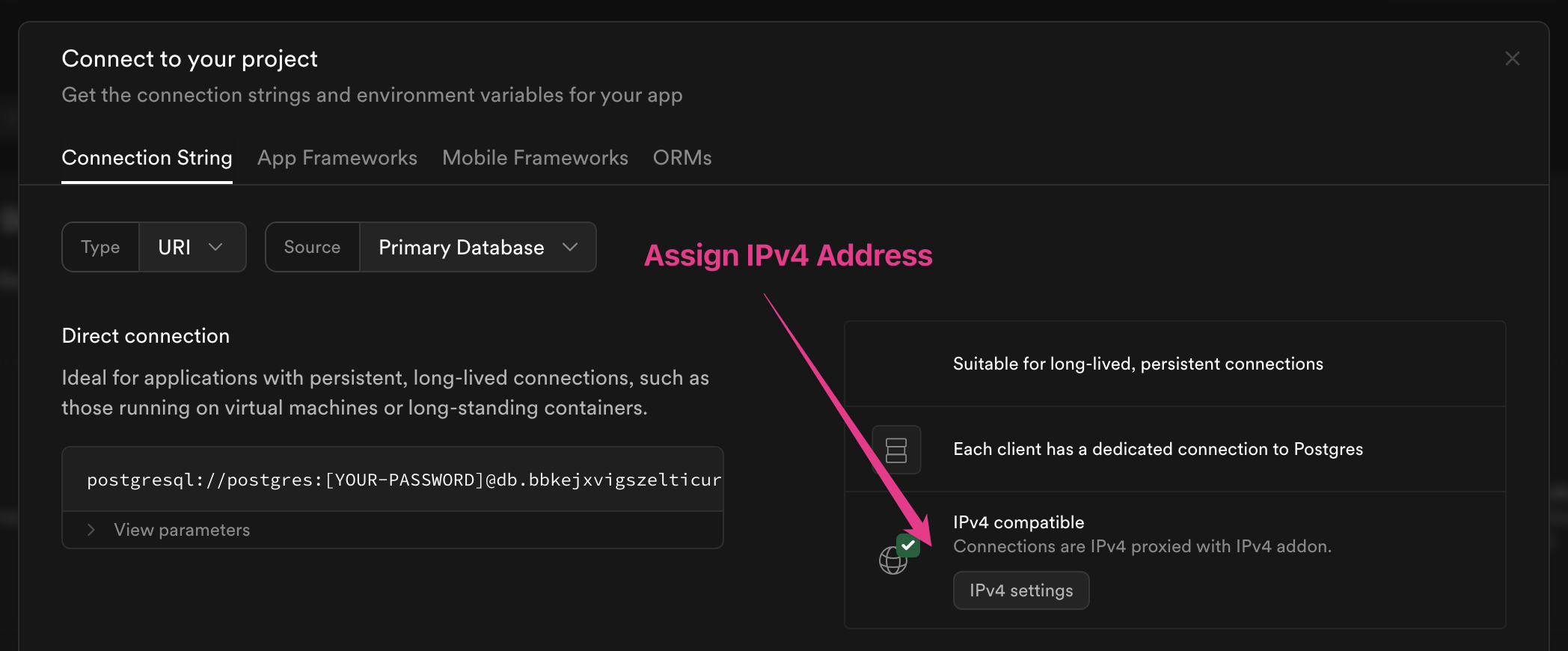 Assign an IPv4 address if you have trouble connecting from residential internet.